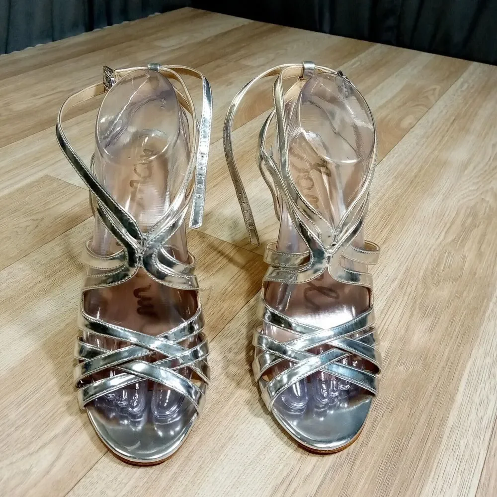 Sam Edelman Aviana Strappy High Heel Sandals‎ Womens Sz 8.5M EU 38.5 Silver